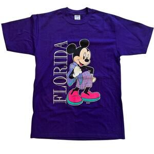 Vtg Disney Mickey Mouse Florida Graphic T Shirt Purple M USA Velva Sheen 90s